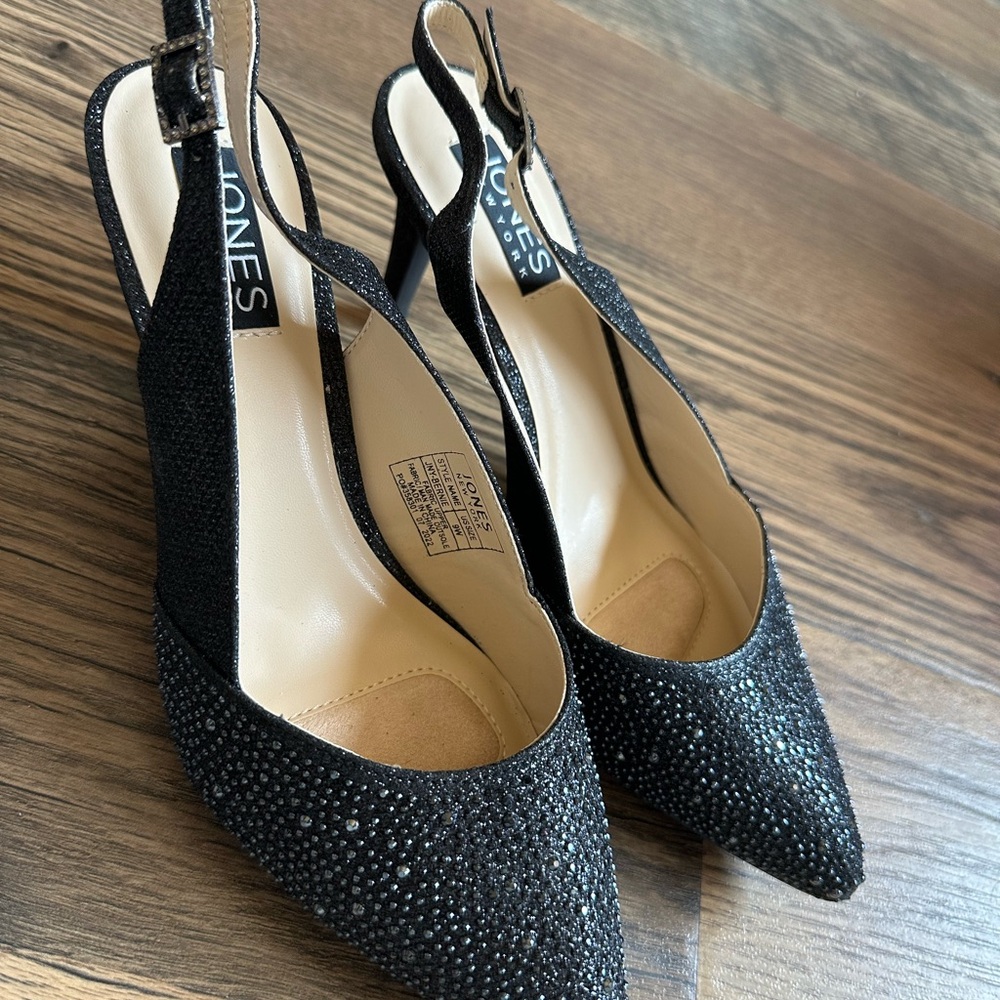 Jones New York Black Beaded Slingback Heels